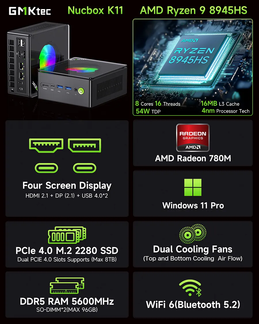 GMKtec NucBox K11ミニPC Ryzen 9 8945HS Amazon.com: GMKtec Gaming PC, K11 AMD Ryzen 9 8945HS(8C/16T, Up to