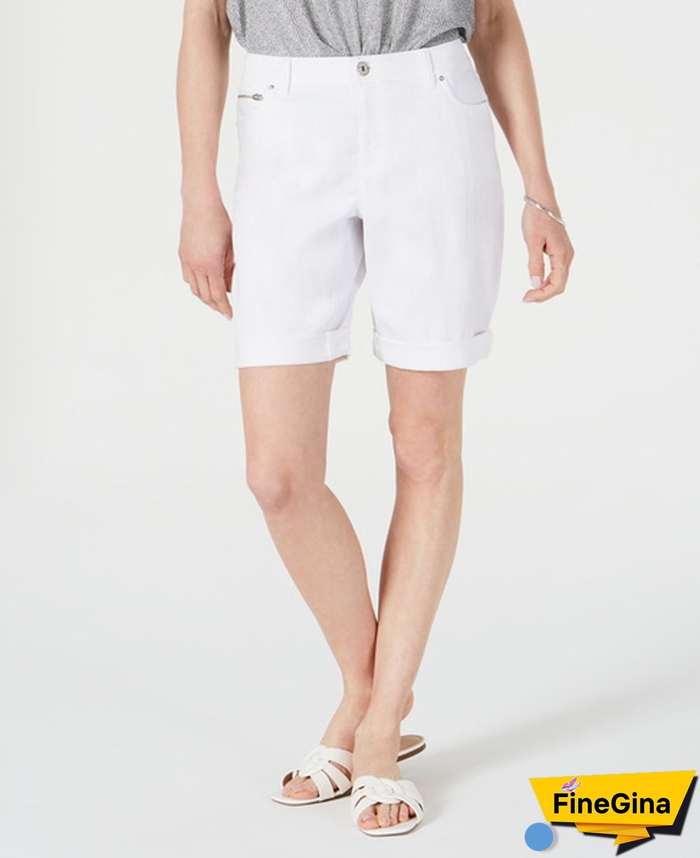 INC International Concepts Women's Denim Bermuda Shorts White Size 8