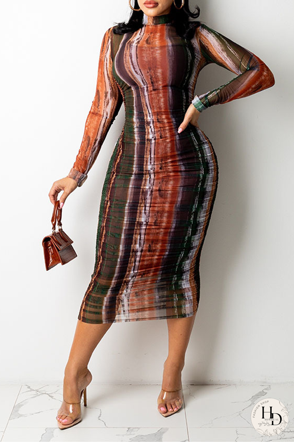 Red Sexy Print Split Joint O Neck Pencil Skirt Dresses