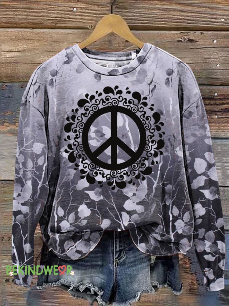 Peace Leaf Print Casual Sweatshirt Multicolor / S