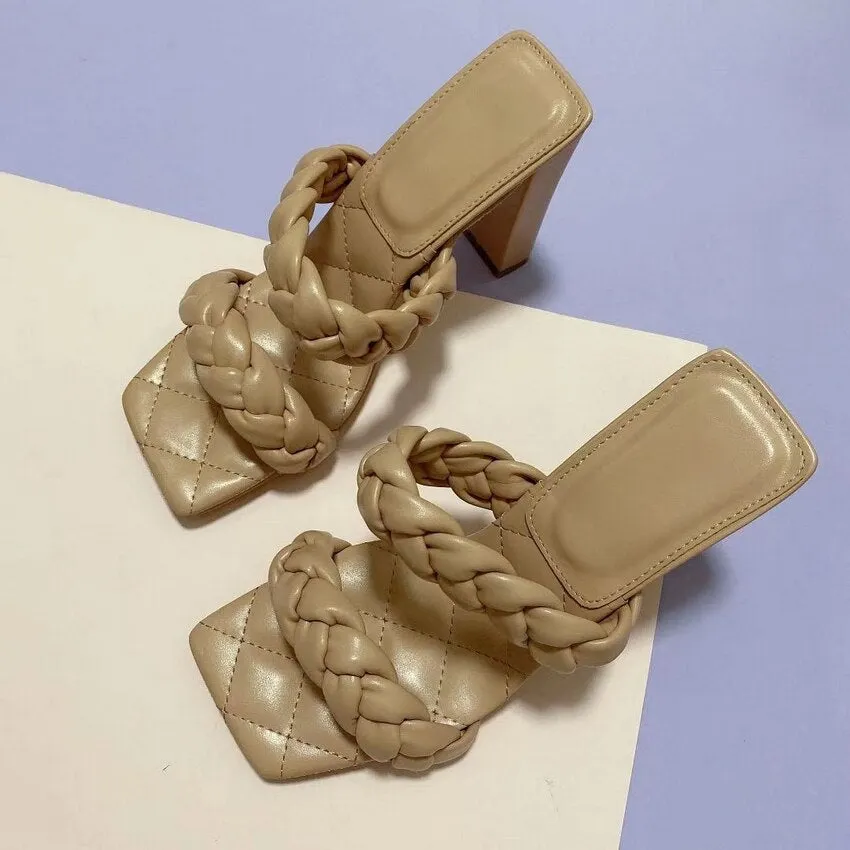 2021 Summer Women Sandals Square Toe Ladies Heel Mules Sexy High Heels Sandals Slippers Female Fashion Woman Shoes