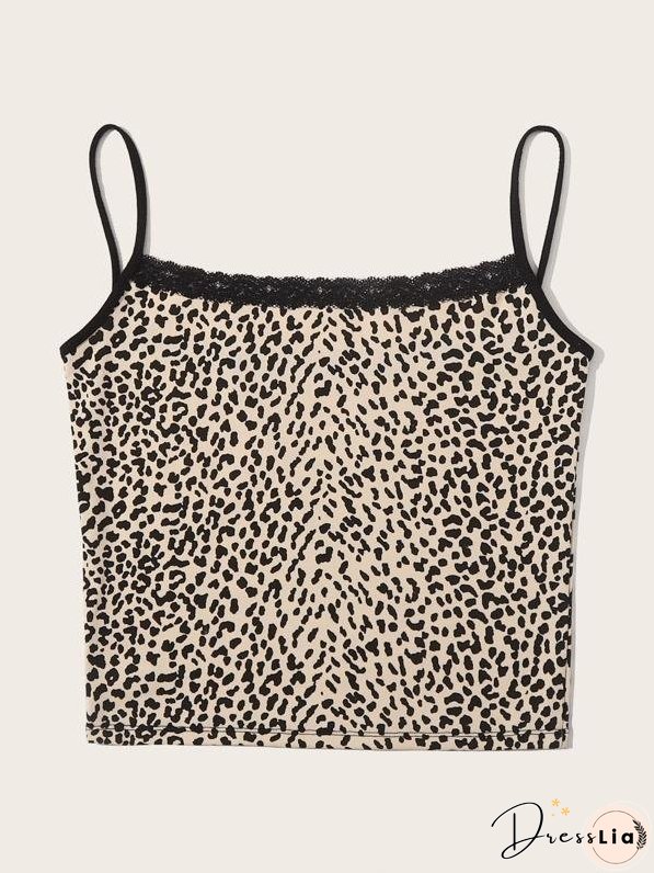 Lace Trim Leopard Print Cami Top