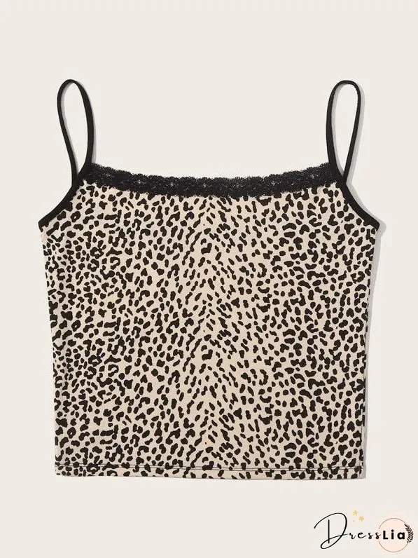 Lace Trim Leopard Print Cami Top
