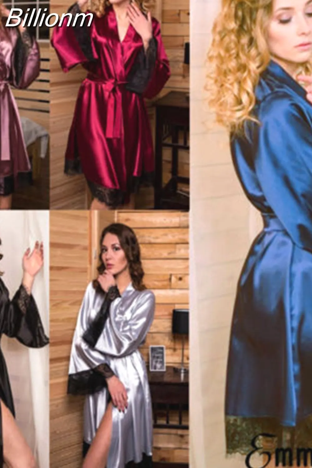 Billionm Sexy Lingerie Robe Women's Silk Satin Robe Bride Dress Wedding Kimono Bathrobe Sleepwear Nightwear Robe Dress