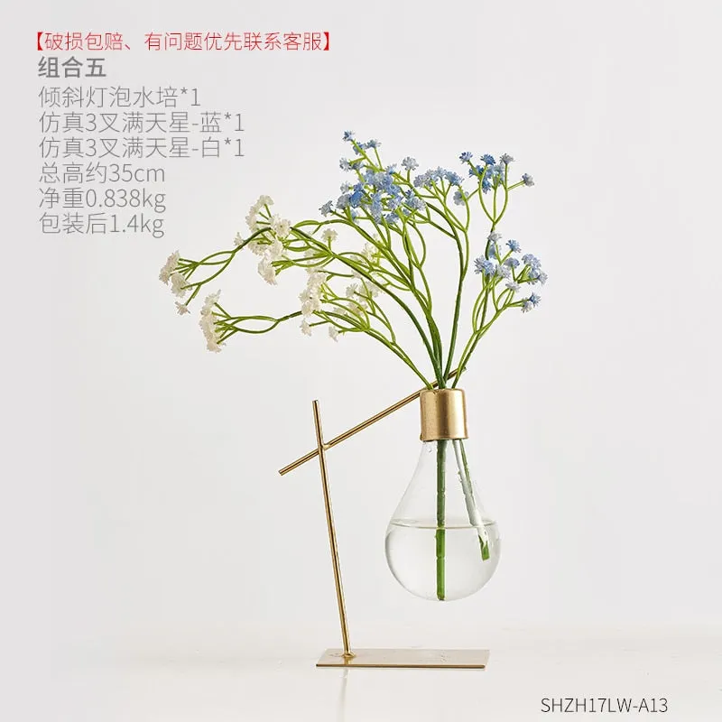 Nordic Decoration Home Transparent Hydroponic Vase Home Decoration Accessories Modern Gold Vase Terrarium Vases for Flower