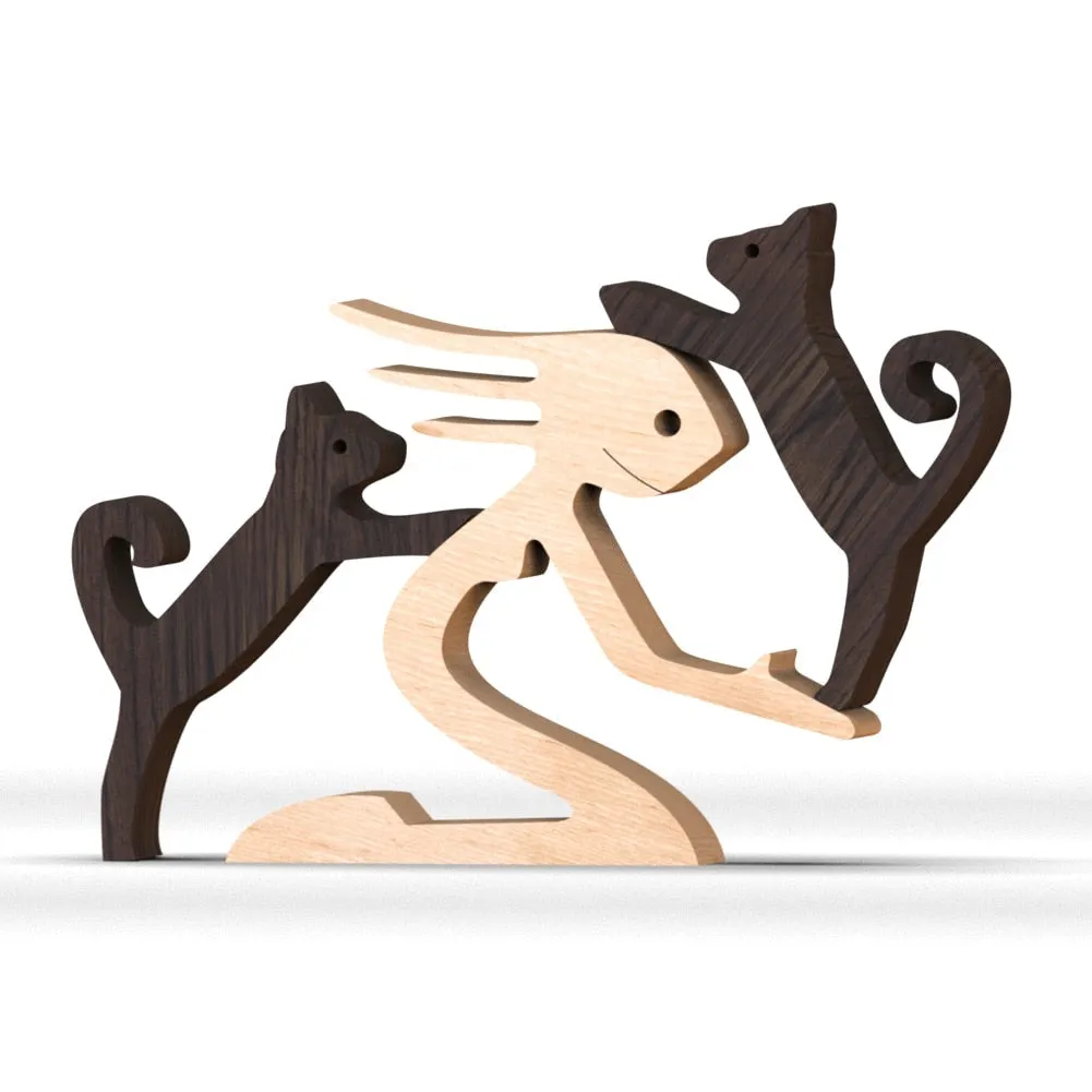 Family Puppy Wood Dog Craft Figurine Desktop Table Ornament Carving Model Creative Home Office Decoration Love Pet sculpture 515-1