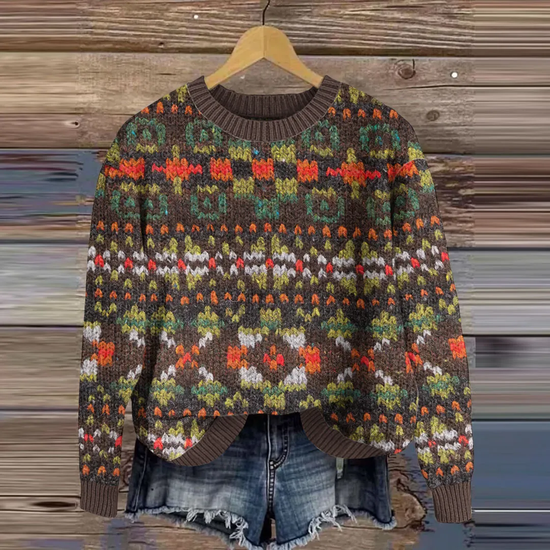 Vintage Icelandic Tribal Style Knitted Warm Sweater