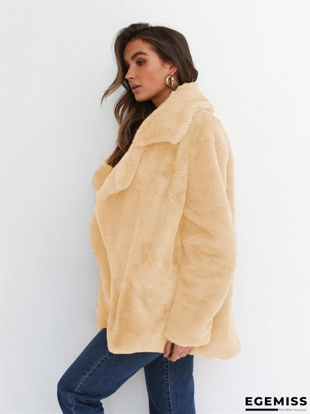 Fashion Solid Color Sexy Plush Lapel Coat | EGEMISS