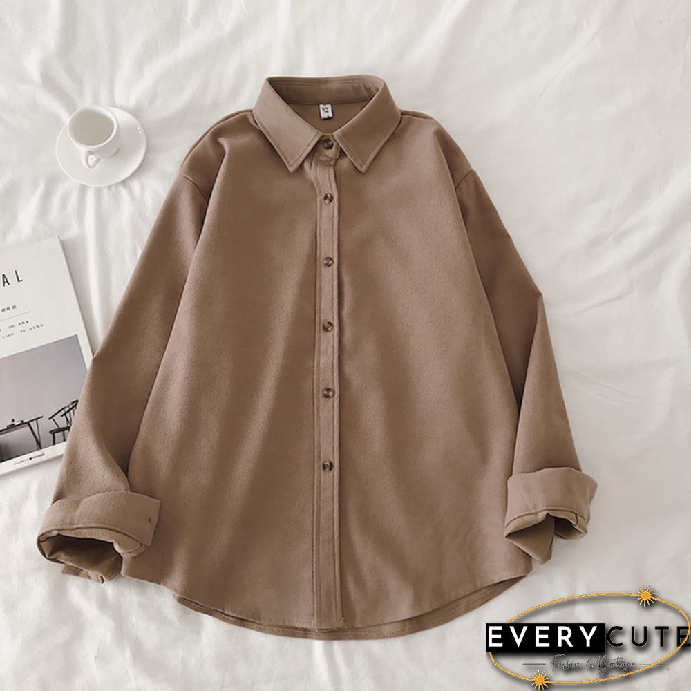 Corduroy Shirts Frosted Shirts Womens Tops and Blouses Long Sleeve Spring Ladies Solid Loose Boyfriend Style Shirt