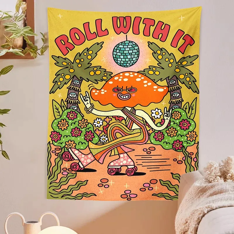 Mushroom Hippie Tapestry flower Retro 70s 60s Wall Hanging Tapestries Living Room Home Cartoon Dorm Decor Psychedelic Wall