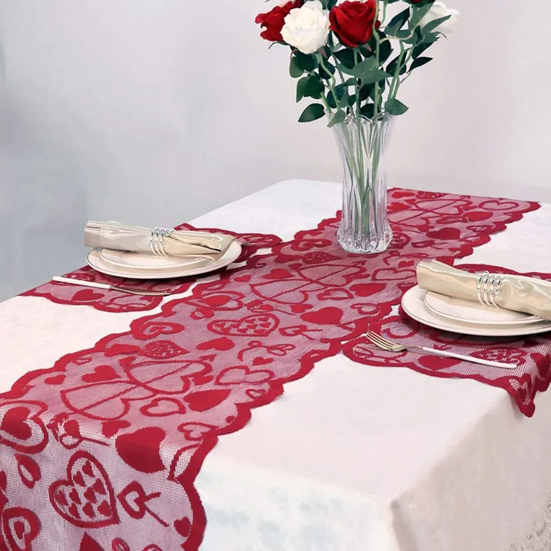 Wedding Red Love Heart Lace Table Runner Valentine's Day Gift Home Table Decoration Party Supplies Tablecloth Covers