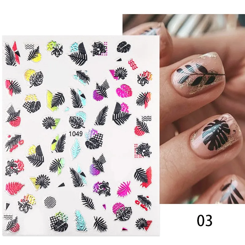 Maple Leaves 3D Nail Sticker Gold Black iridescent Leaf Tree Geometrics Lines Adhesive Transfer Sticker DIY Nail Decoration