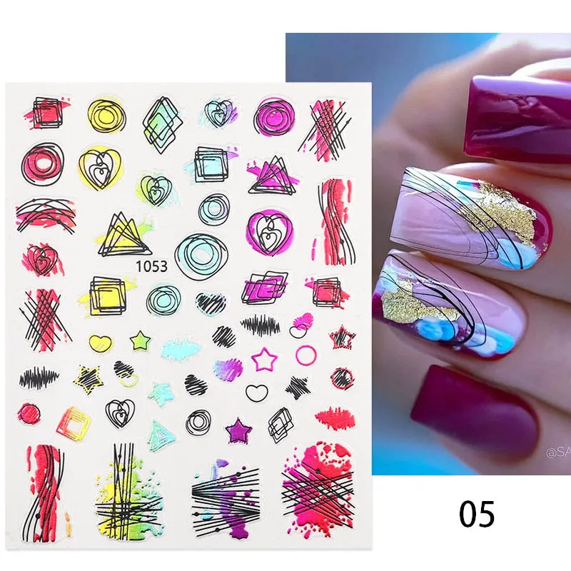 Maple Leaves 3D Nail Sticker Gold Black iridescent Leaf Tree Geometrics Lines Adhesive Transfer Sticker DIY Nail Decoration