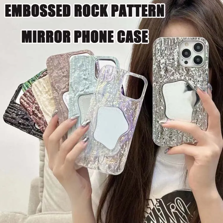 Suitable For iPhone15 Embossed Rock Pattern Mirror Phone Case