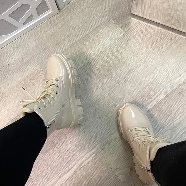 Fashion Faux Leather Zip Closure Chunky Sole Boots