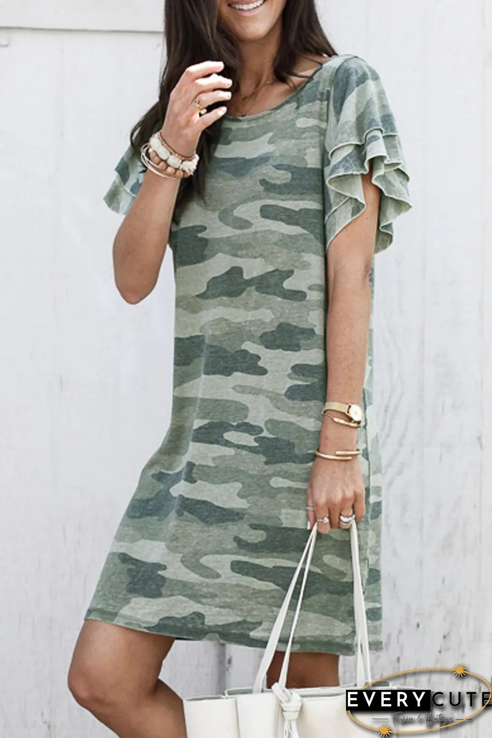 Green Pile Of Sleeves Camouflage Dress