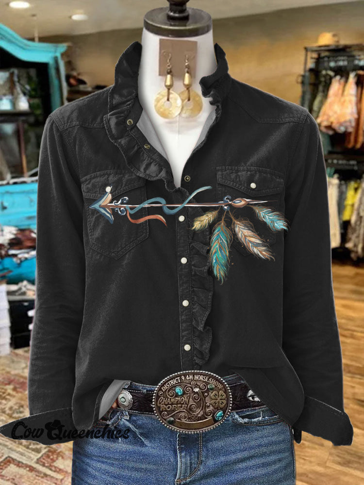 Women&rsquo;s Vintage Print Casual Long Sleeve Comfortable Cotton Shirt Multicolor / S
