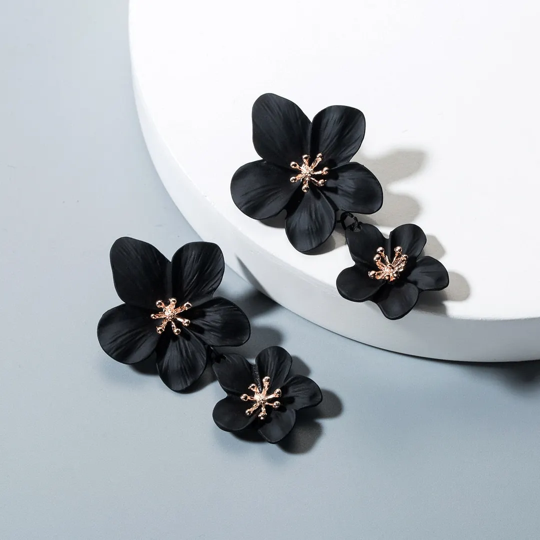 Dvacaman Bohemian Cute Long Double Layer Flower Statement Drop Earrings Women Summer Beach Party Metal Pendant Earrings Jewelry