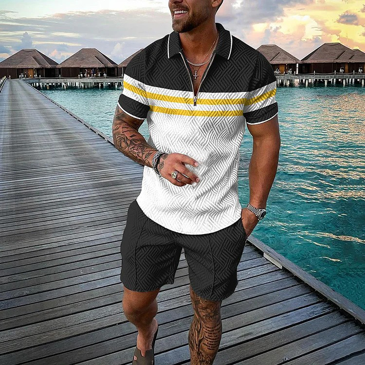 Men's Holiday Black and White Polka Dot Printed Polo Suit
