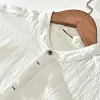 Chemise en lin &agrave; col en V et manches courtes pour hommes