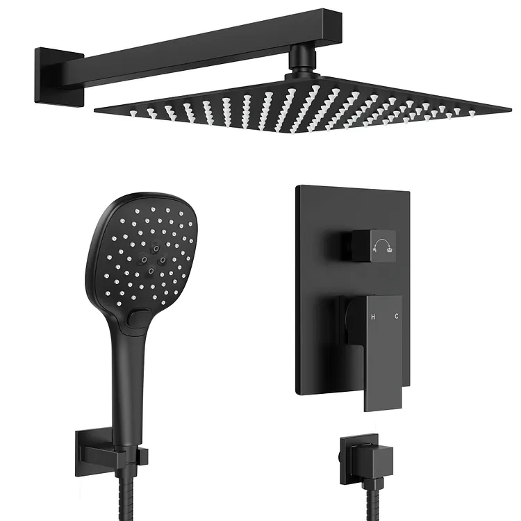 Wall Mount Rainfall Shower System in Matte Black M6646BI-10BL
