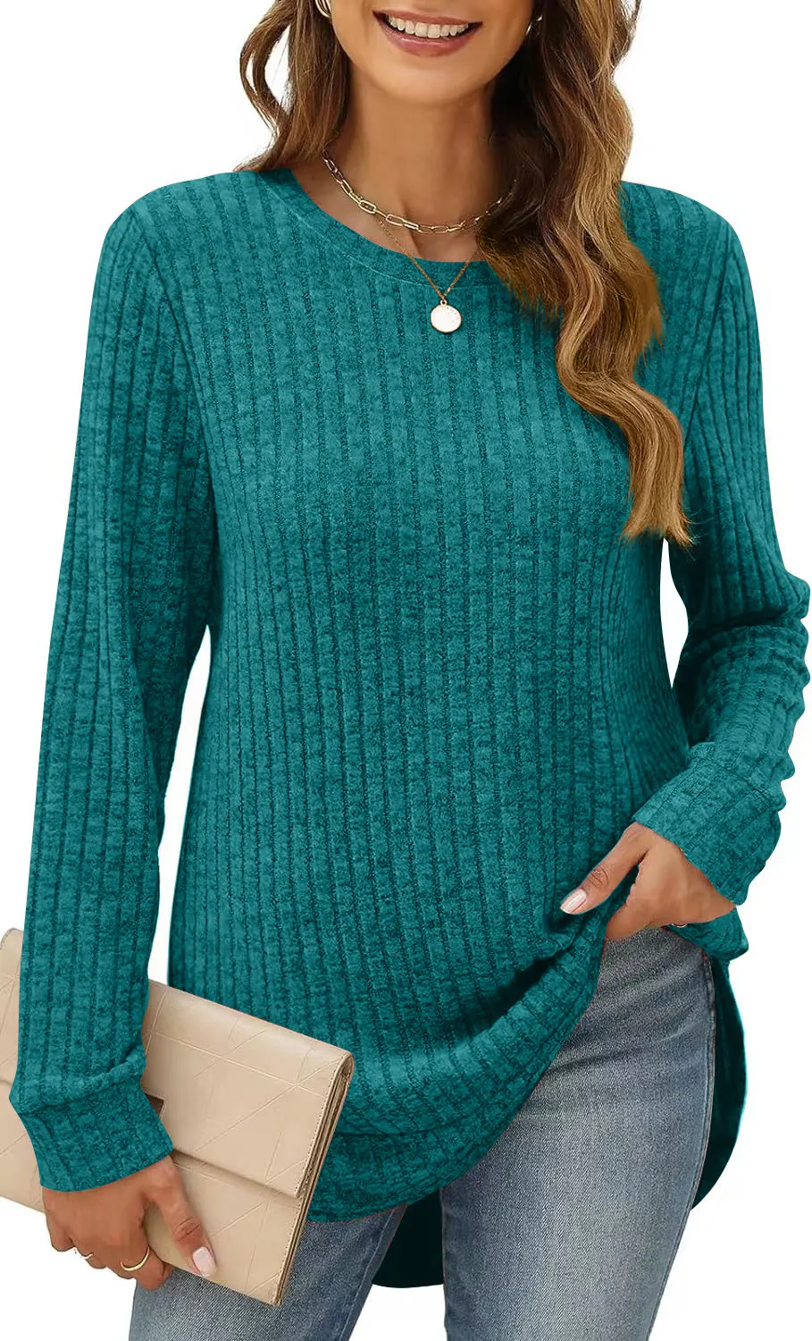Churchf Churchf And Winter 2024 New Square Collar Pit Strip Solid Color Long-Sleeved Loose T-Shirt Top