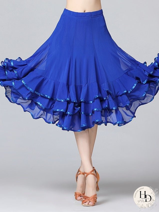 Women's Ballroom Waltz Modern Dancing Latin Dance Skirts Pleats Cascading Ruffles Wave-like Training Performance