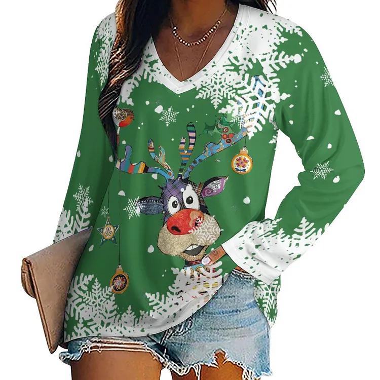 Personalized Design Women's  Long Sleeve Loose Tee Christmas