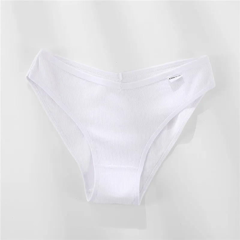 FINETOO Women's Underpants Soft Cotton Panties Girls Solid Color Briefs Striped Panty Sexy Lingerie Female Underwear M-XL Panty
