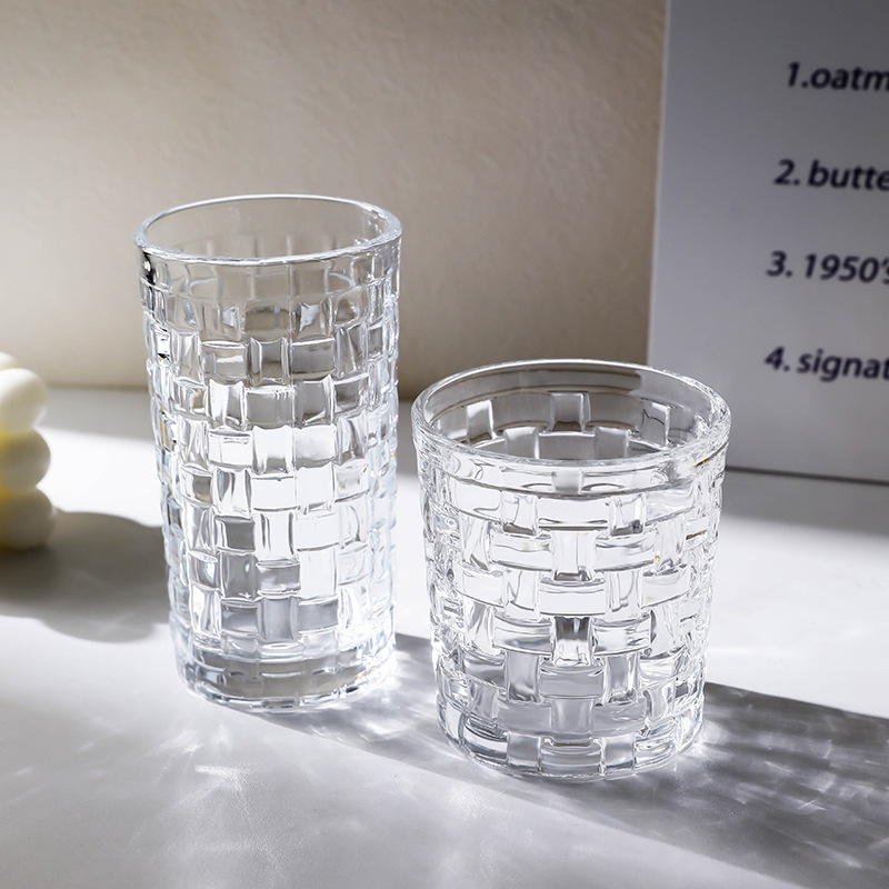 Rattan Glass Ins Style Fresh Forest Household Embossed Water Cup Coffee Cup Beverage Cup Creative Drinking Cup