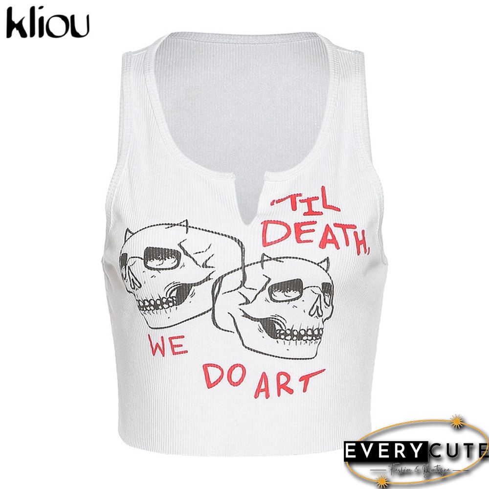 Kliou Aesthetic Graphic Cyber&nbsp;Y2k Streetwear Women Chic Sleeveless Activity Tank Tops Harajuku Skinny Crop Tops Camisole