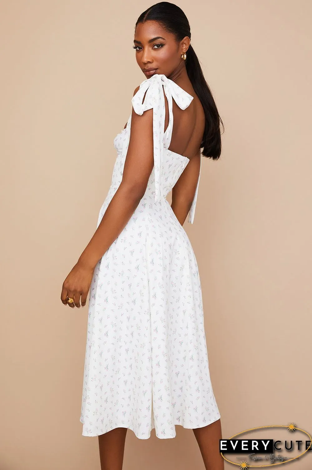 Floral Print Cottagecore Sleeveless Strap Midi Dresses Party Club Sexy Backless Elegant Split Dress Women Vestidos