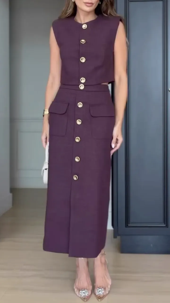 Purple Tweed Two-Piece Skirt Suit