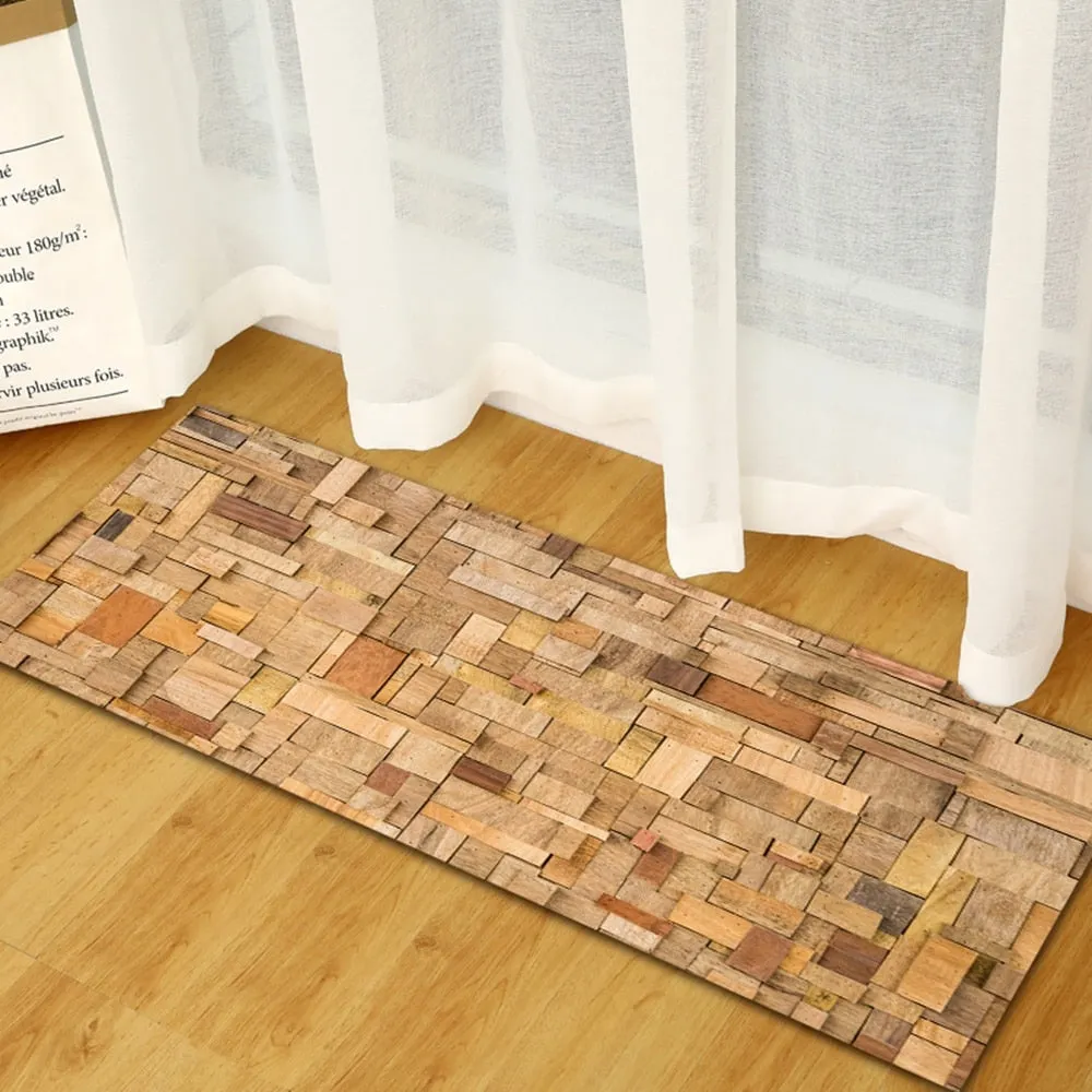 Wood Grain Kitchen Carpet Entrance Doormat Bedroom Hallway Floor Mat 3D Cobblestone Bathroom Water Absorption Anti-slip Long Rug