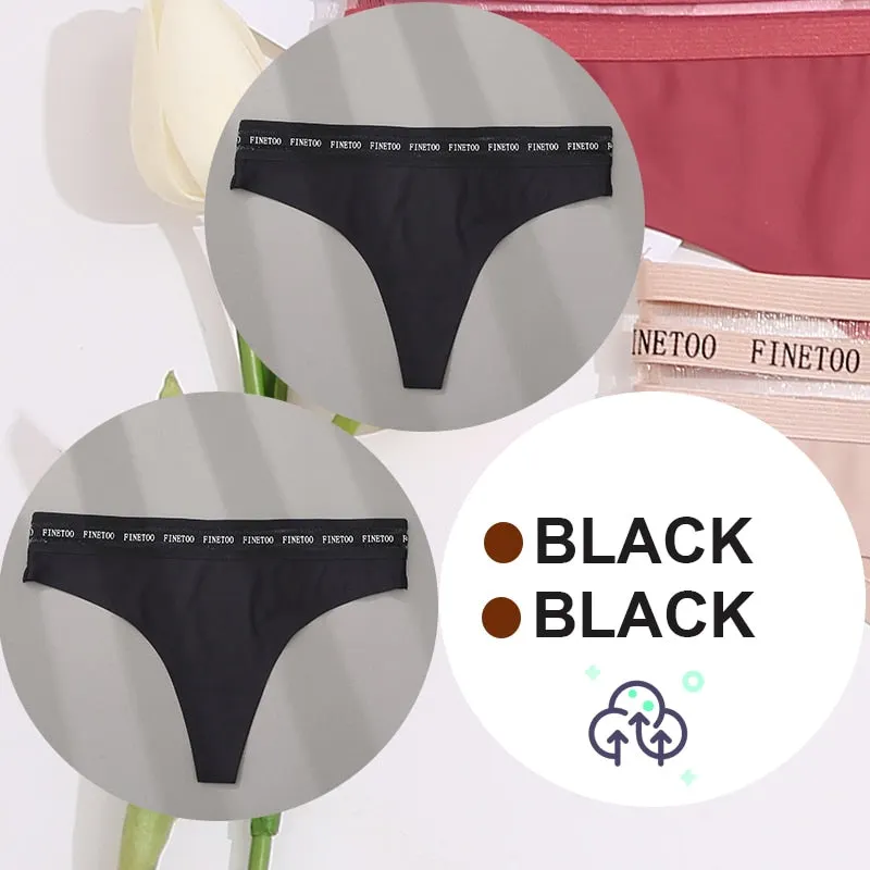 FINETOO 2PCS/Set Women Seamless G-string Panties M-XL Letter Soft Panties 7 Colors Patchwork Woman Underwear Thongs Lingerie