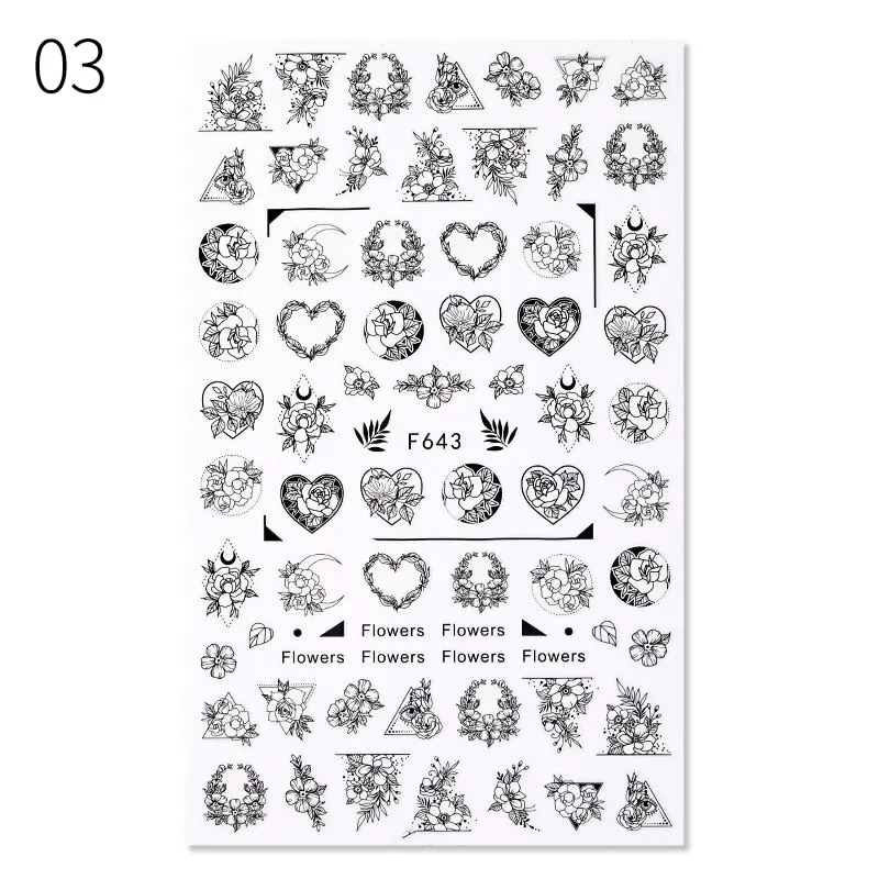 Harunouta Gold Flower Leaves Water Decals Slider Lines Geometrics Spring Summer Nail Art Transfer 3D Stickers DIY Watermarks-Nail Inspo