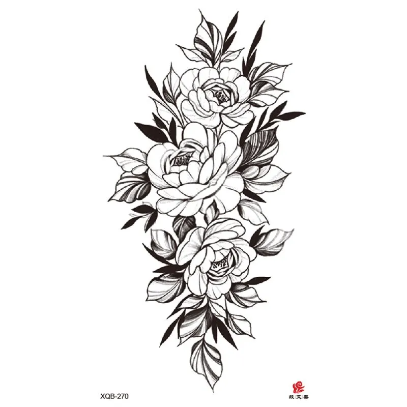 Sdrawing Temporary Sleeve Tatooo Stickers Tiger Lion Elephant Rose Flowertattoo Arm Body Art Fake Tatoo Male Female Black