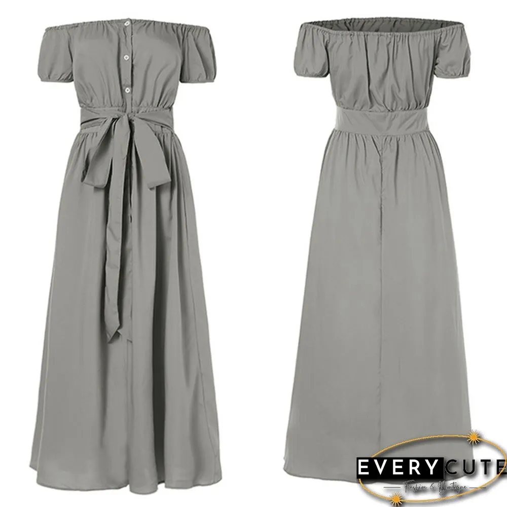 Summer Women Fashion Long Dress Off Shoulder Short Sleeve Split Hem Holiday Party Casual Maxi Dress Plus Size