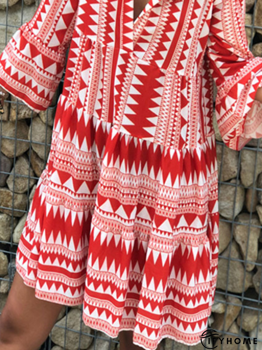 Printed 3/4 Sleeve Casual Weaving Dress | IFYHOME