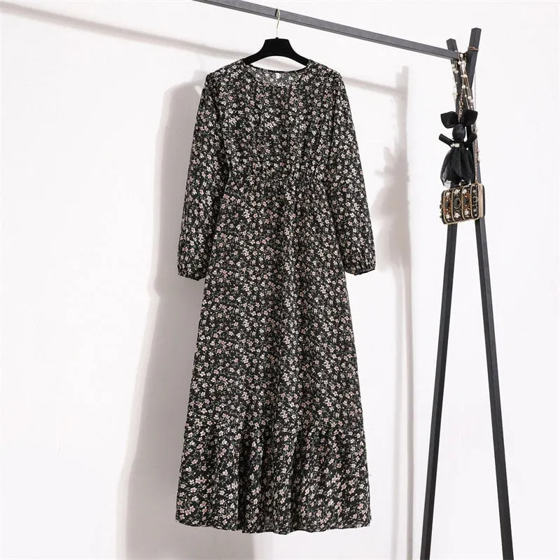 Floral Print Long Dress Women Lantern Long Sleeve High Waist Elegant Party Dress Ladies Casual Spring Summer Beach Maxi Dress