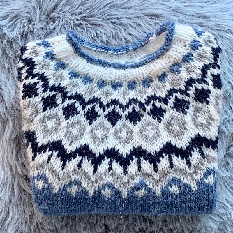 Vintage Icelandic Knit Jacquard Warmth Crew Neck Sweater（Unisex）