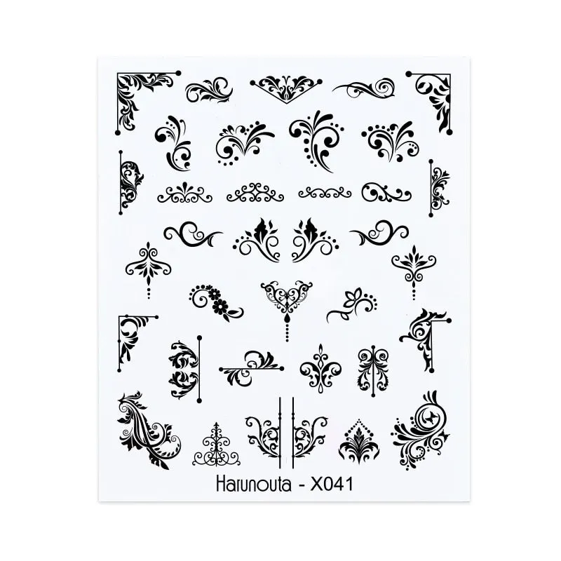 Harunouta Water Decals Ink Blooming Flower Leaves Transfer Nail Stickers Butterfly Love Heart Design Slider Watermark Decoration-Nail Inspo