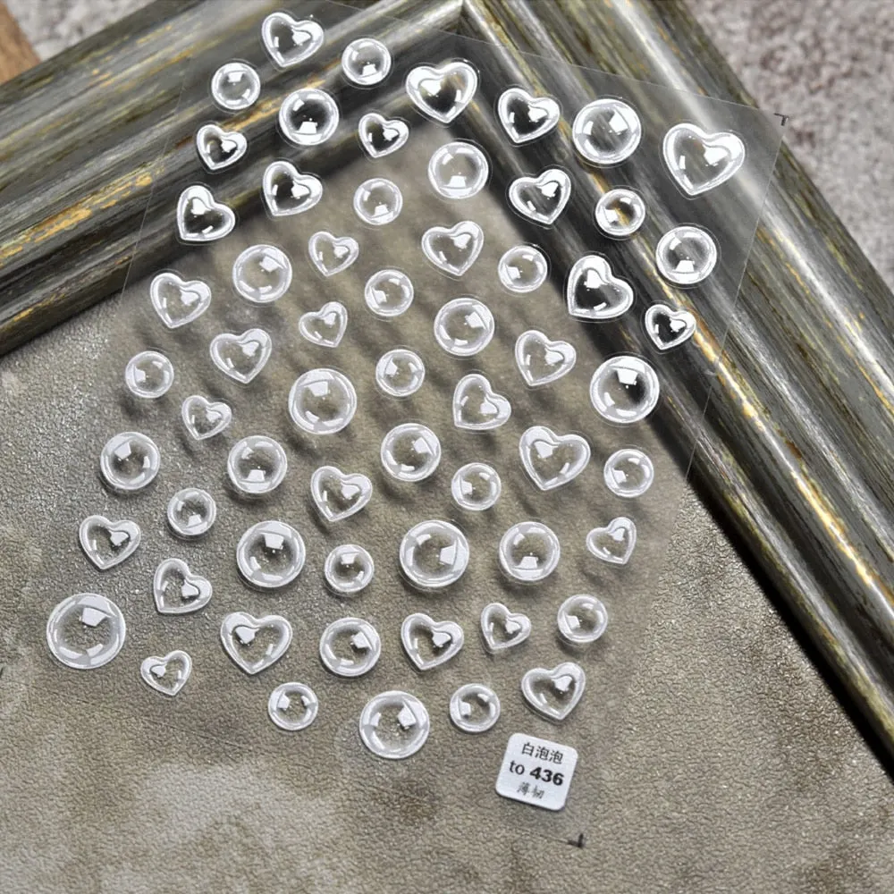 Heart & Star Bubble Cute Image Quality 3D Engraved Nail Stickers Nail Art Decorations Nail Decals Design