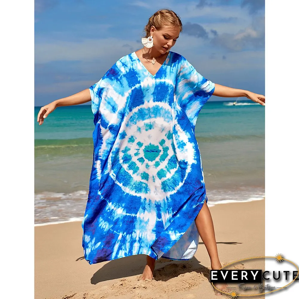 Navy Blue Graffiti Loose Beach Kimono Dress