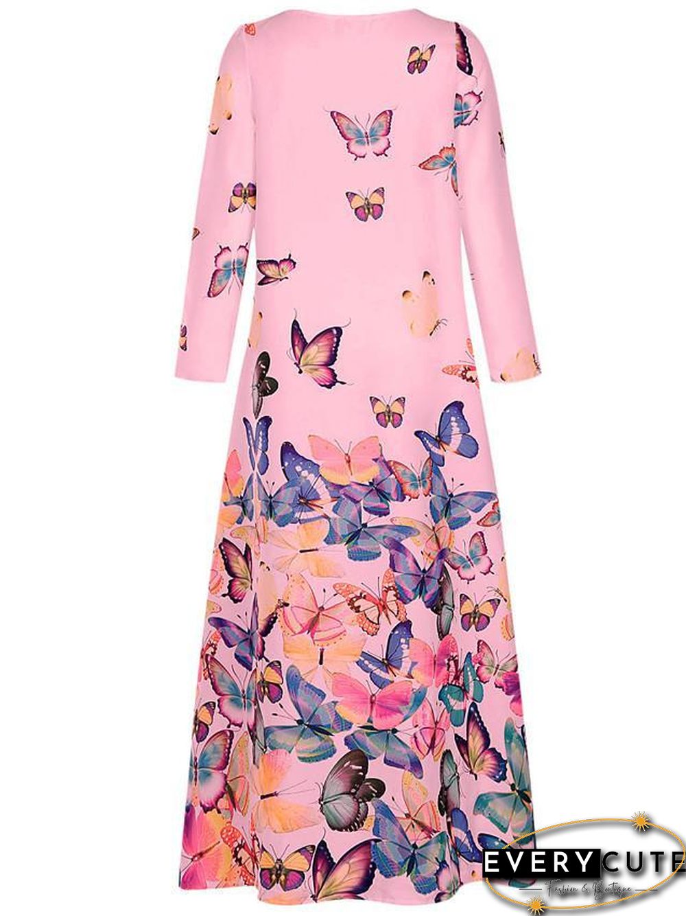Women's Shift Dress Maxi long Dress - Long Sleeve Butterfly Spring Fall Hot Loose White Yellow Blushing Pink Light Blue S M L XL XXL 3XL 4XL 5XL
