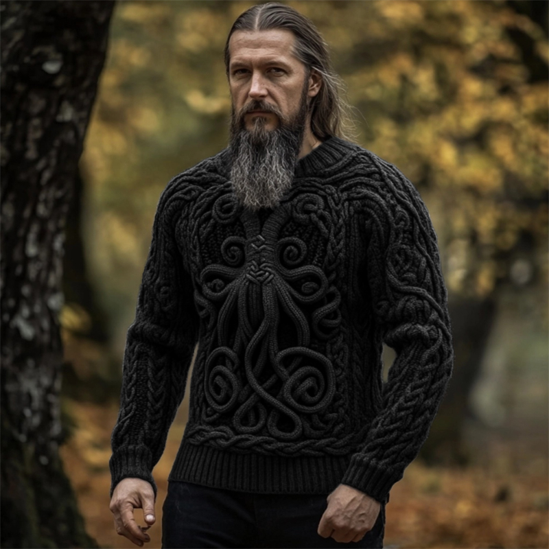 Men's Vintage Cthulu Celtic Cozy Chunky Sweater