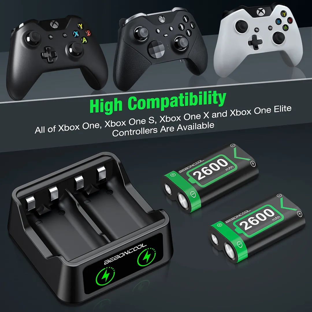 Dinofire 2 x2600mAh Rechargeable Battery Pack For Xbox Series X/S/Xbox One S/X Controlle Battery For Xbox One + USB Quick Battery Charger