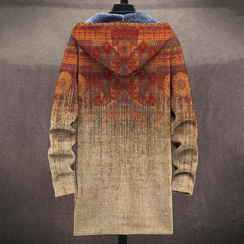 Retro Printed Plush Thick Long Sleeve Jacket Cardigan