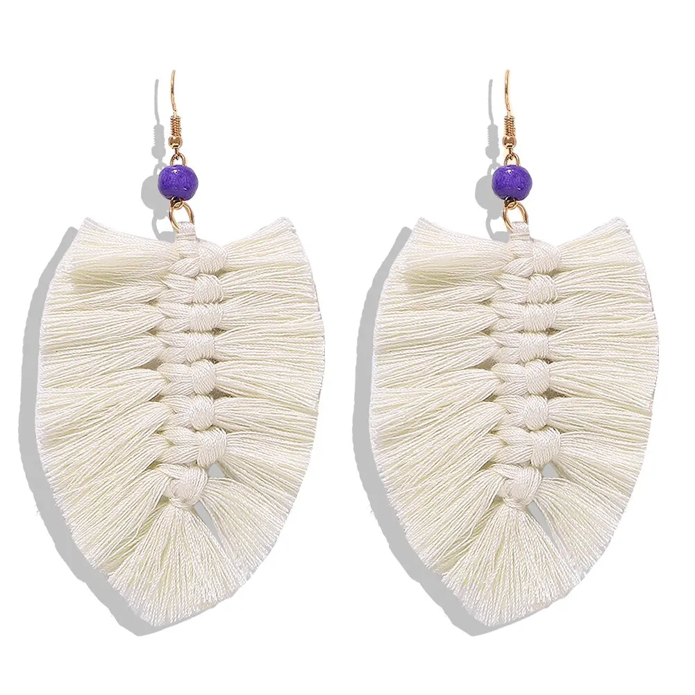 Dvacaman 2020 New Design Bohemian Leaf Shape Tassel Earrings For Women Fashion Weave Macrame Cotton Thread Earrings Drop Jewelry