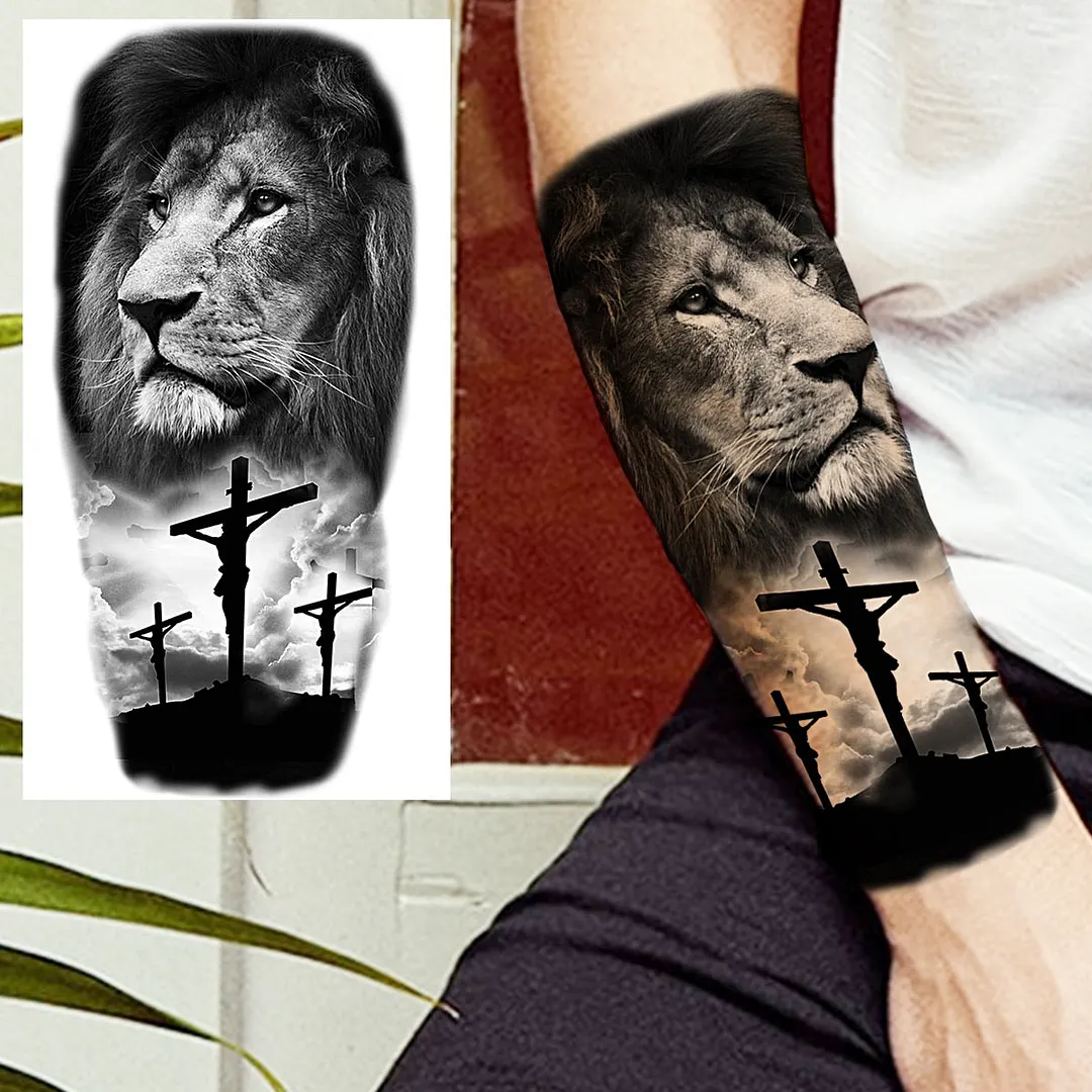 Halloween Clown Joker Scary Temporary Tattoos For Men Women Realistic Scary Lion Waterproof Tattoo Forearm Tatoos Vampire
